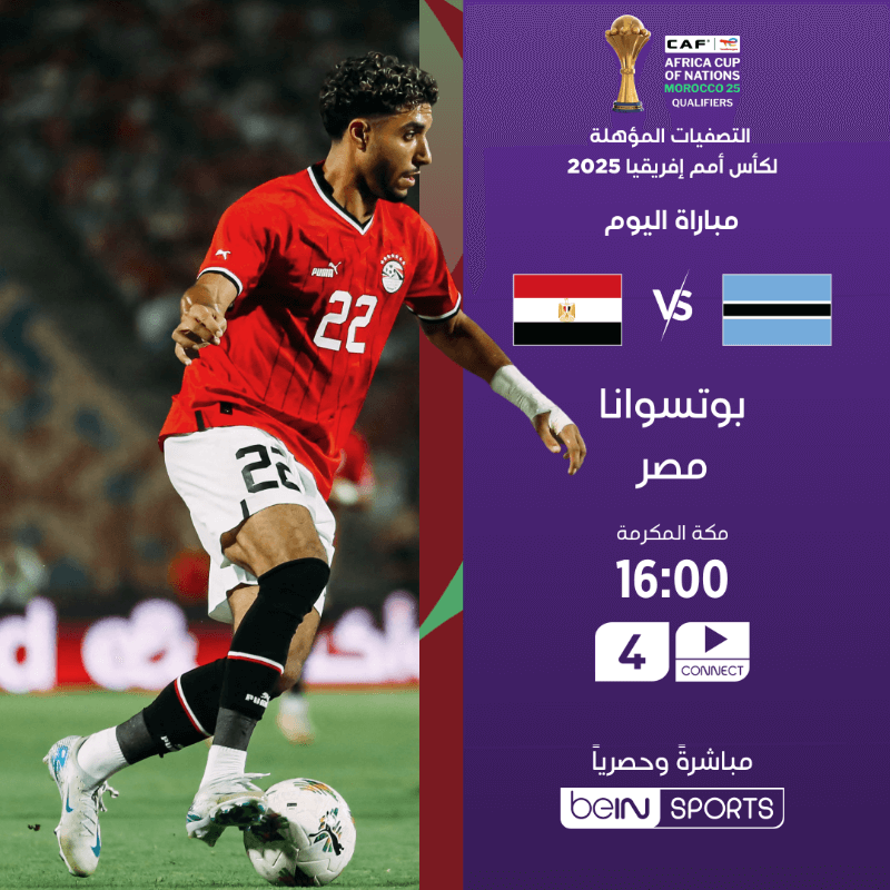 القنوات الناقلة لمباراة مصر ضد بوتسوانا اليوم