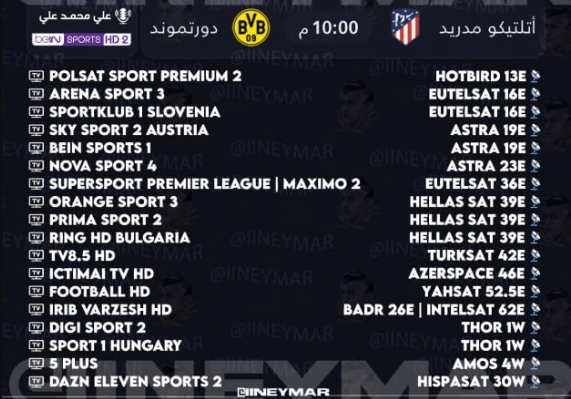 القنوات الناقلة لمباراة اتلتيكو مدريد وبوروسيا دورتموند