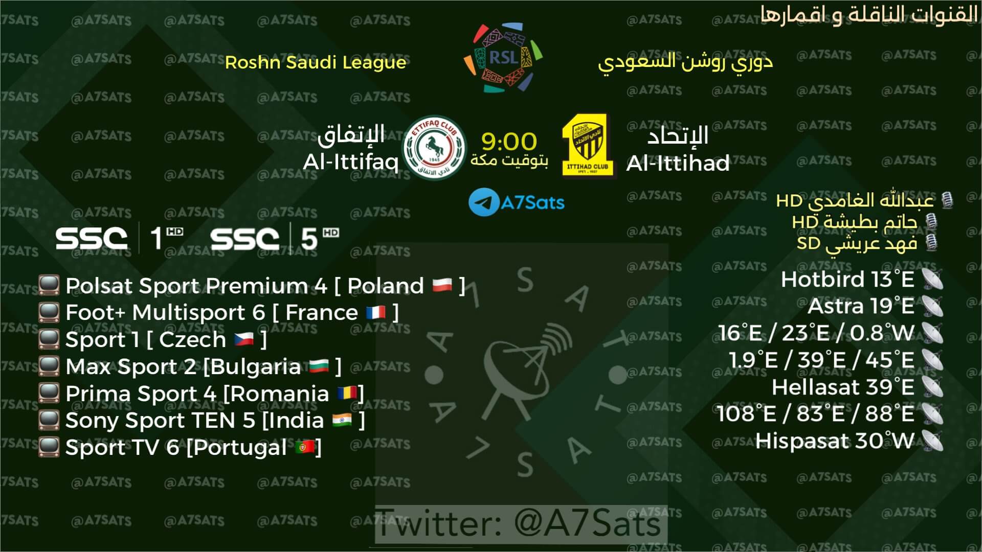 القنوات الناقلة لمباراة الاتحاد والاتفاق اليوم