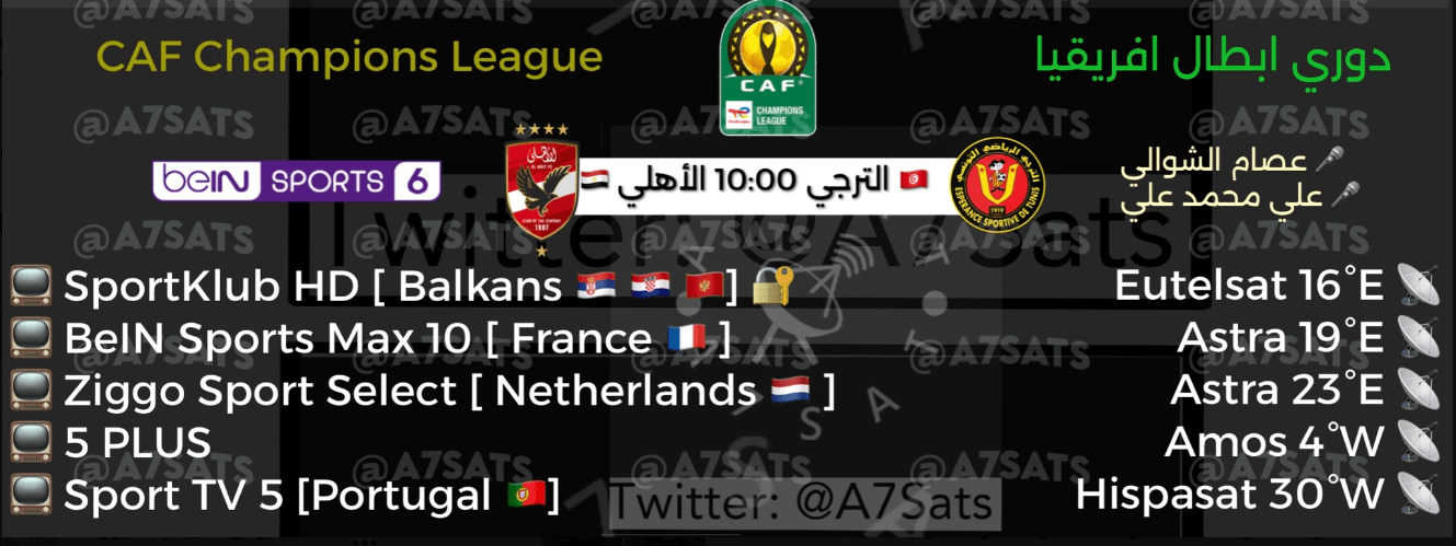 القنوات الناقلة لمباراة الترجي والاهلي المصري