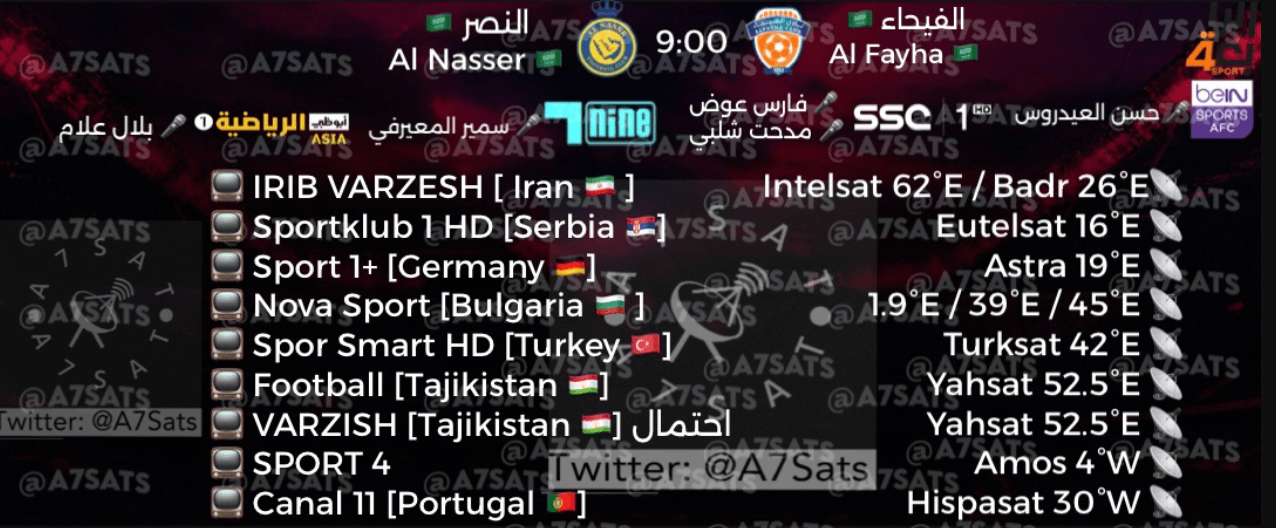 القنوات الناقلة لمباراة النصر والفيحاء