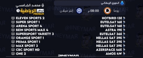 القنوات الناقلة لمباراة انتر ميلان وروما