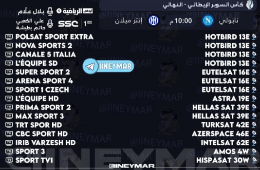 القنوات الناقلة لمباراة انتر ميلان ونابولي