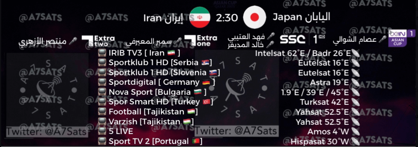 القنوات الناقلة لمباراة ايران واليابان