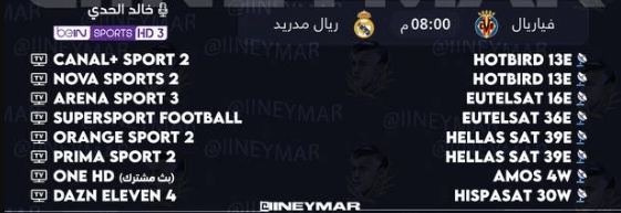 القنوات الناقلة لمباراة ريال مدريد وفياريال