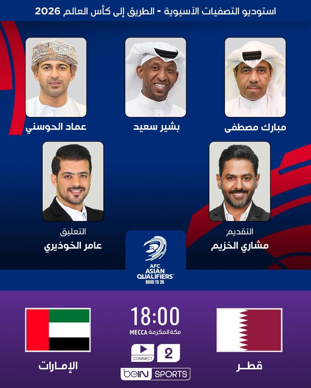 القنوات الناقلة لمباراة قطر والامارات اليوم