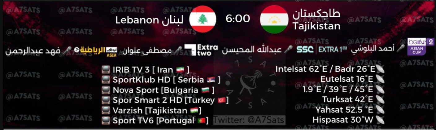 القنوات الناقلة لمباراة لبنان وطاجيكستان