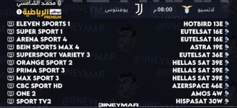 القنوات الناقلة لمباراة يوفنتوس ولاتسيو اليوم
