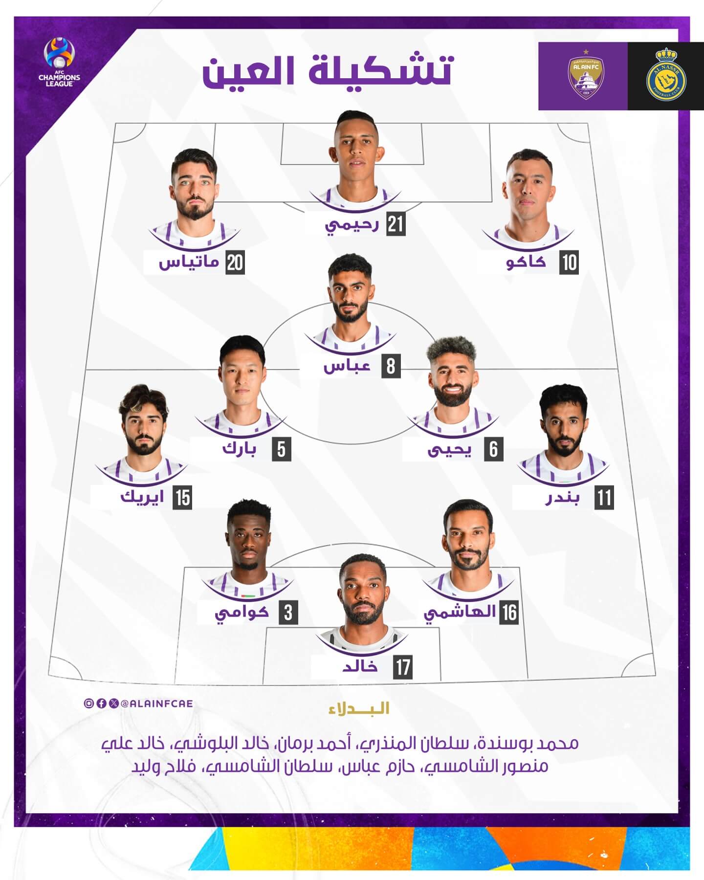 تشكيلة العين ضد النصر السعودي