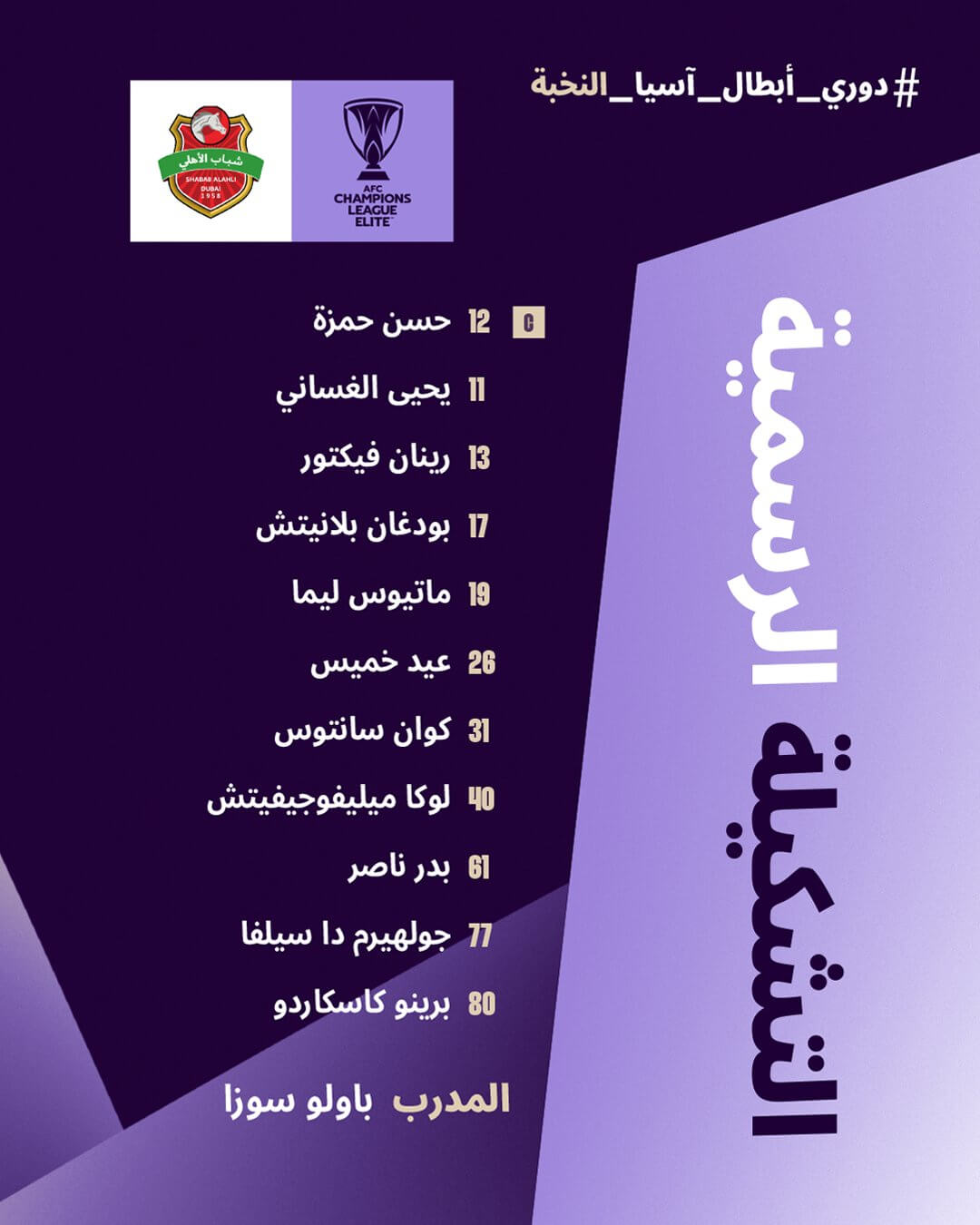 تشكيلة شباب الاهلي ضد سباهان