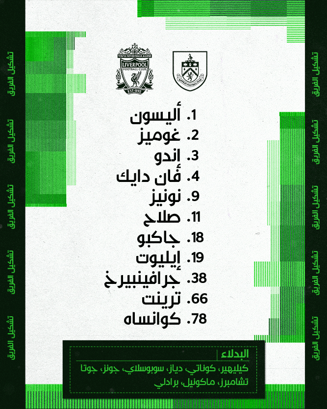 تشكيلة ليفربول ضد بيرنلي