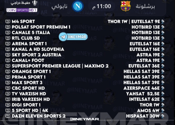مباراة برشلونة ونابولي القنوات الناقلة